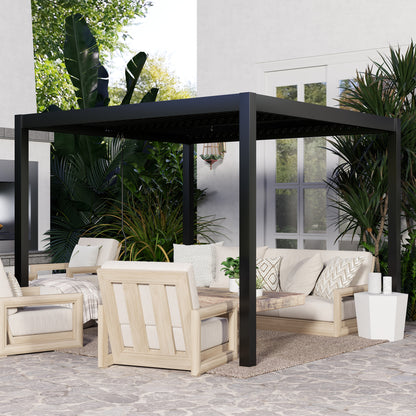 Outsunny Pérgola De Aluminio 3x3 M Con Techo De Lamas Ajustable Gris Oscuro_4