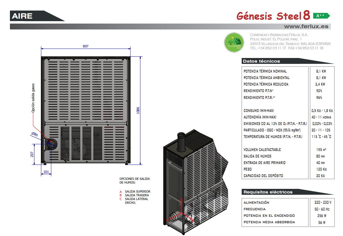 Bricosol Estufa De Pellets Genesis Steel 8 Negro De Ferlux_3