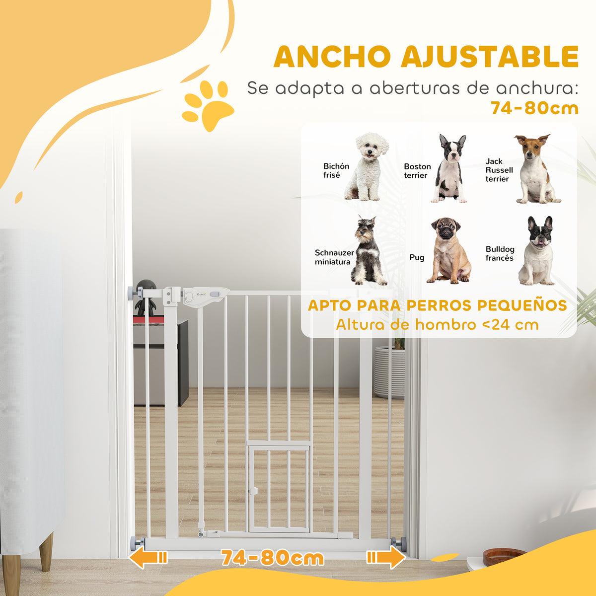 Pawhut Barrera De Seguridad Para Perros Extensible 74-80x76,2 Cm Blanco_3