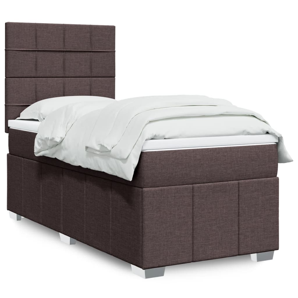 Cama Box Spring Con Colchón Tela Marrón Oscuro 90x190 Cm / Vetonek_0