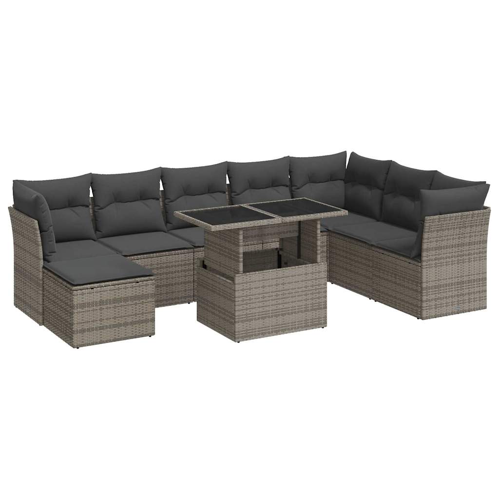 Set De Sofás De Jardín Con Cojines 9 Pzas Ratán Sintético Gris / Vetonek_5