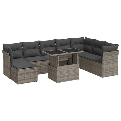 Set De Sofás De Jardín Con Cojines 9 Pzas Ratán Sintético Gris / Vetonek_5