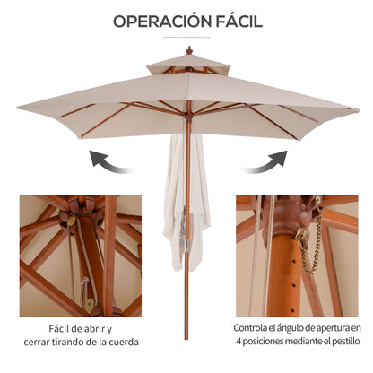 Outsunny Sombrilla De Jardín 3x3x3 M Con Doble Techo Sistema De Polea Beige_5