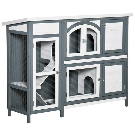Pawhut Conejera De Madera Exterior De 2 Niveles Con Techo Asfáltico 145x48x108cm_0