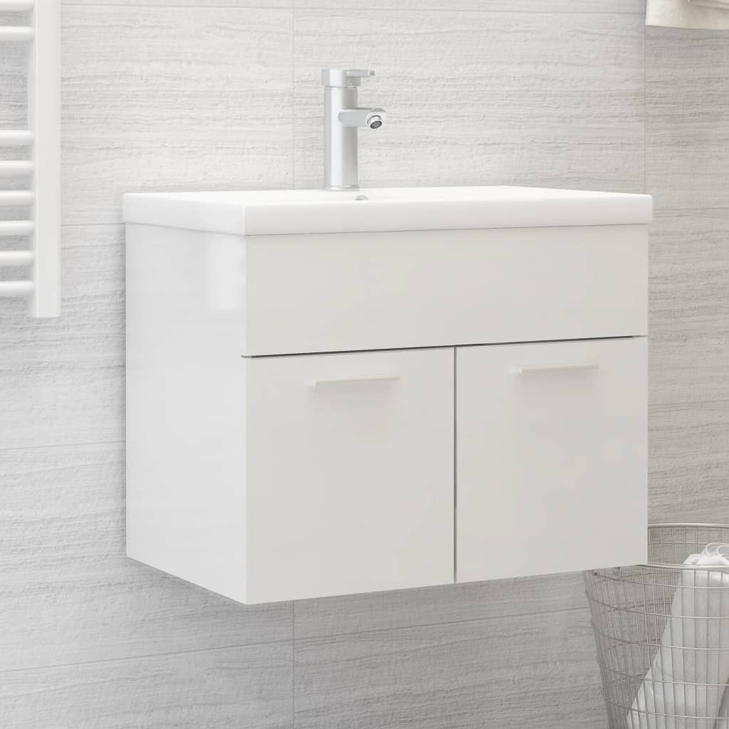 Mueble Con Lavabo Madera De Ingeniería Blanco Brillo_0