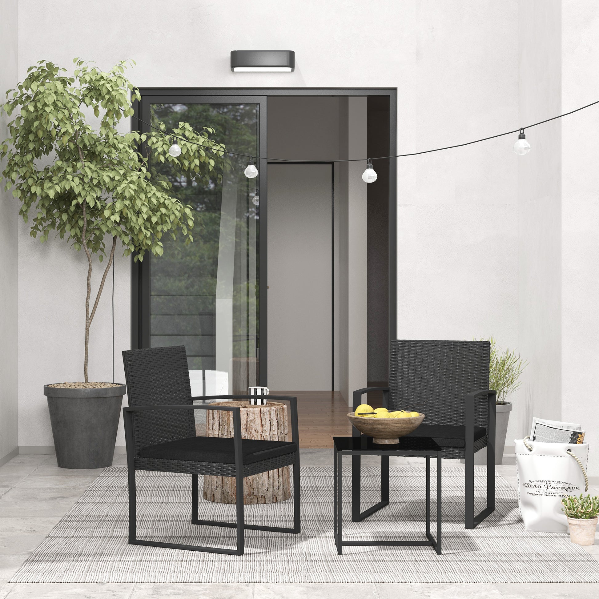 Outsunny Conjunto De Muebles De Jardín De Ratán Sintético Con Cojines Negro_1