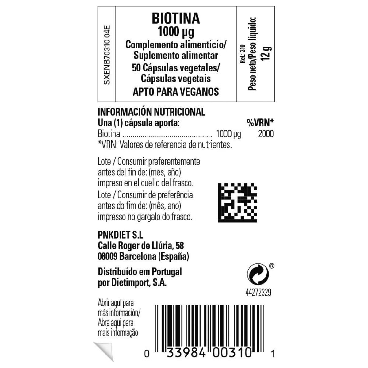 Biotina 1000 mcg Solgar 50 cápsulas vegetais