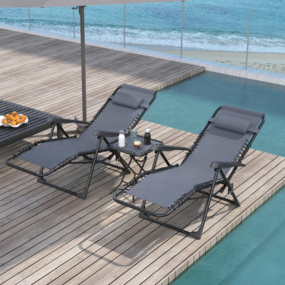Outsunny Set De 2 Tumbonas Jardín Exterior Con Mesa Auxiliar Reposabrazos Gris_1