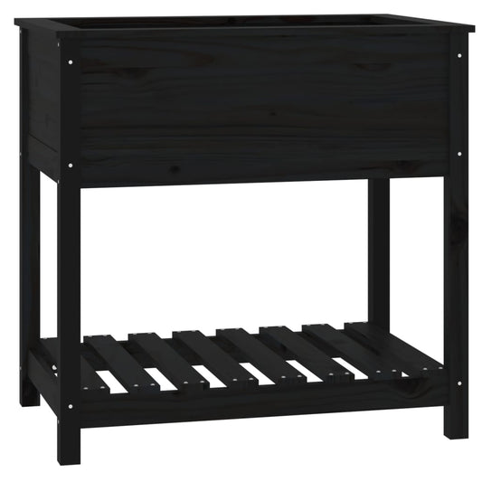 Jardinera Con Estante Madera Maciza De Pino Negro 82,5x54x81 Cm_0