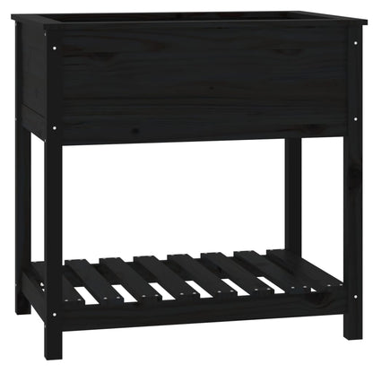 Jardinera Con Estante Madera Maciza De Pino Negro 82,5x54x81 Cm_0