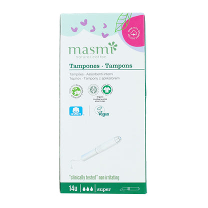 Tampão Masmi Eco Cotton Super com aplicador, 14 unidades