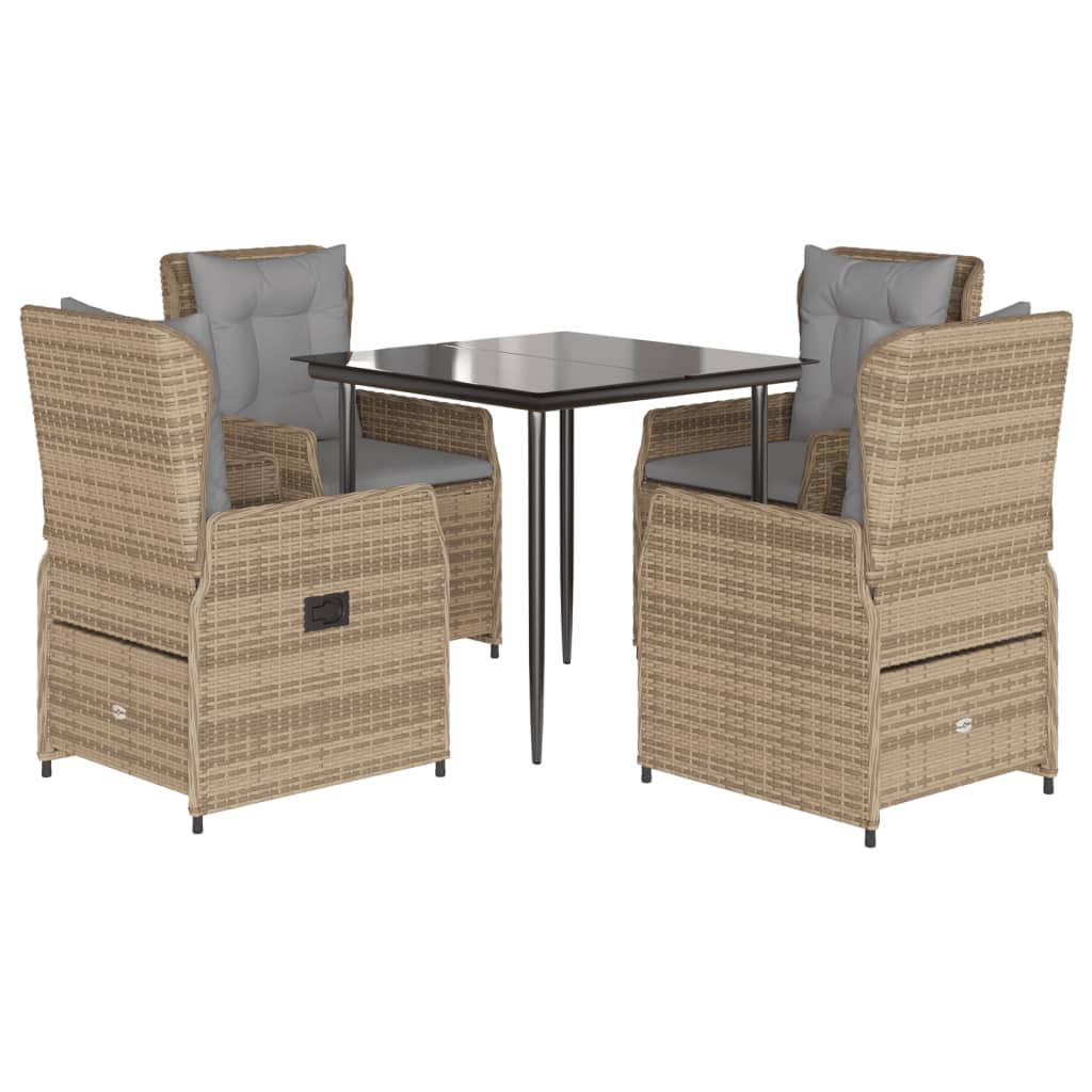 Set Comedor De Jardín 5 Pzas Con Cojines Ratán Sintético Beige / Vetonek_1