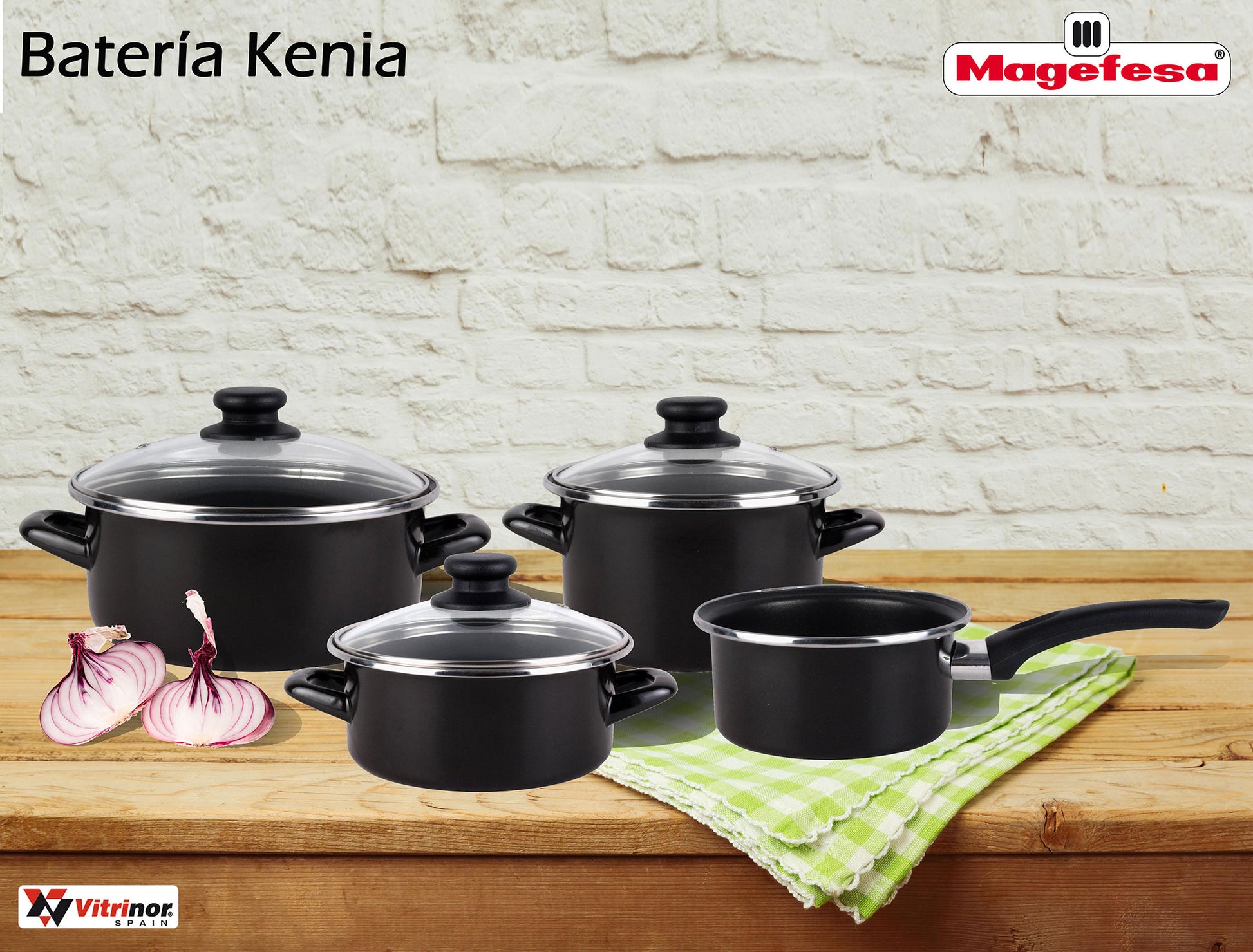 Bateria De Cocina 7 Piezas + Set Juego 3 Sartenes 18-20-24cm, Acero Vitrificado 820ºc, Libre Pfoa Magefesa Kenia, Negro_2