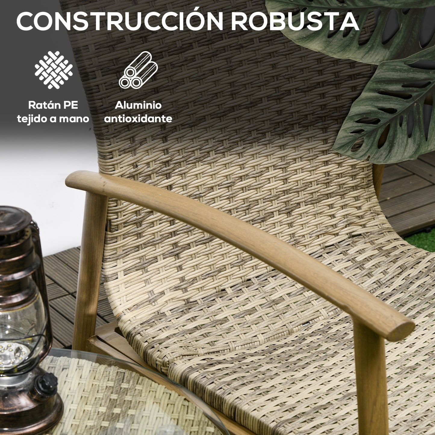 Outsunny Conjunto De Mesa Y Sillas De Jardín Para Exterior Natural Y Marrón_5