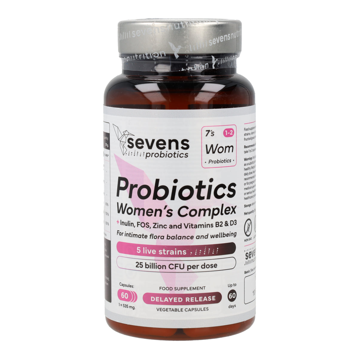 Probióticos Flora Íntima Mujer con Inulina FOS Zinc y Vitaminas B2 y D3 Sevens Nutrition 60 cápsulas