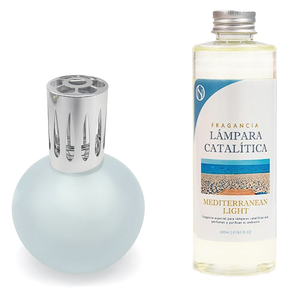 Lámpara Catalítica Azul Grisáceo Mate + Aroma Mediterranean Light 500ml - Elimina Olores, Impurezas Y Prefuma_0