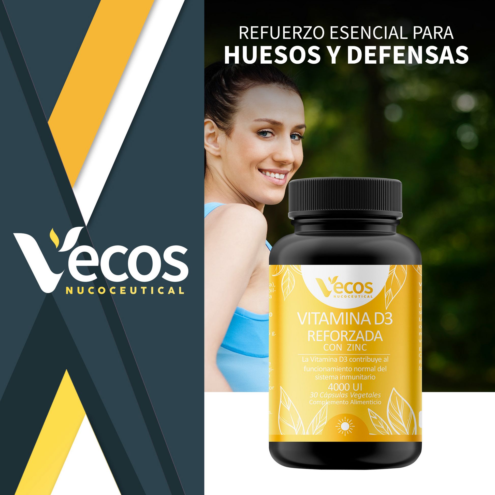 Vitamina D3 100 Μg + Zinc Vecos 30 Cápsulas | Sistema Inmunitario Y Huesos_1