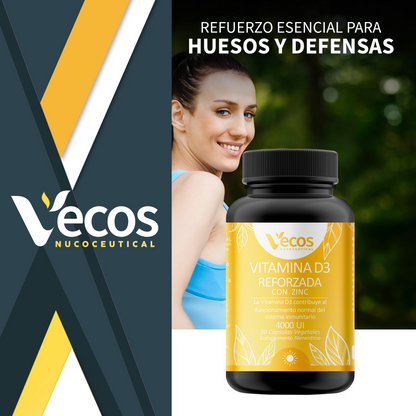 Vitamina D3 100 Μg + Zinc Vecos 30 Cápsulas | Sistema Inmunitario Y Huesos_1