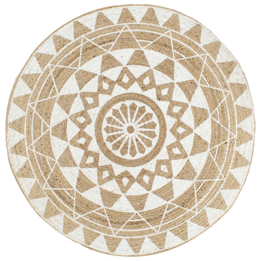 Alfombra De Yute Tejida A Mano Con Estampado Blanco 150 Cm / Vetonek_3