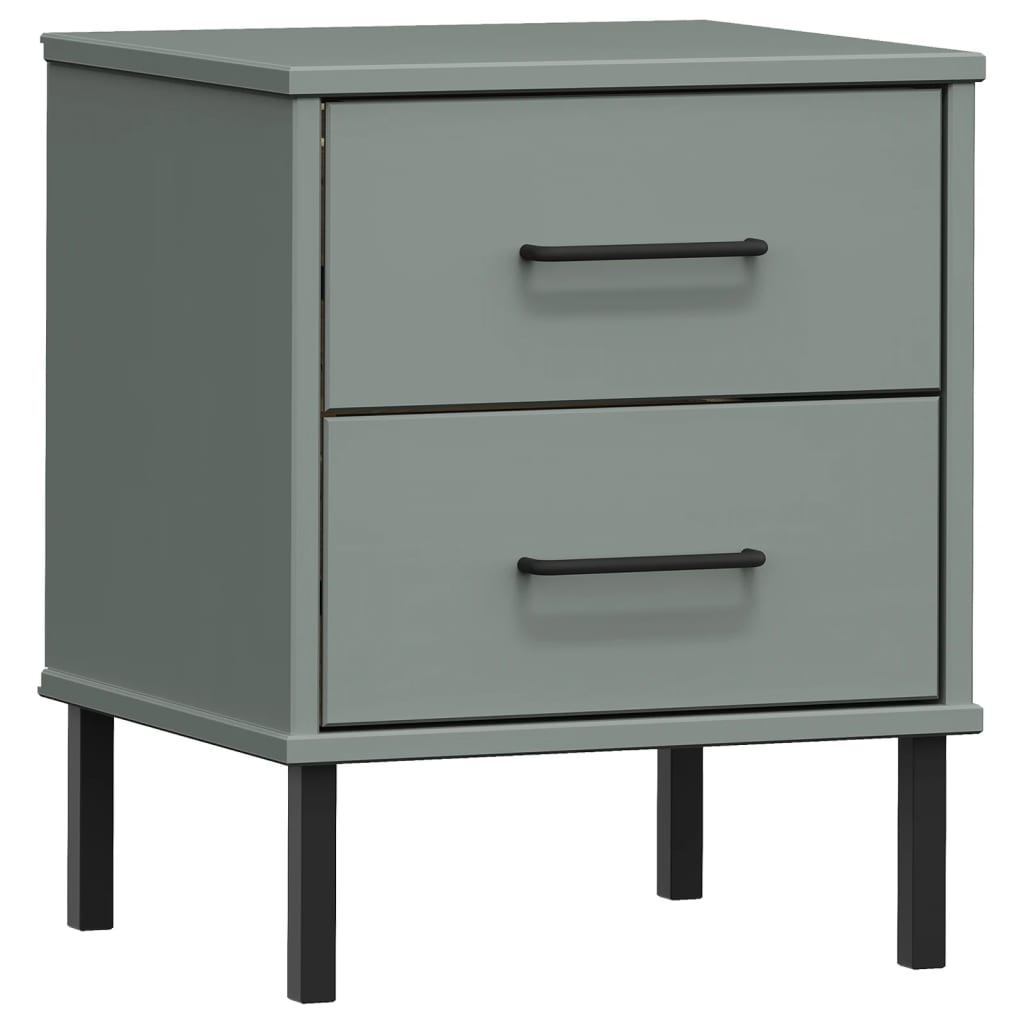 Mesita De Noche Patas De Metal Madera Maciza Pino Gris Oslo_0