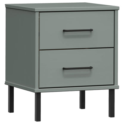 Mesita De Noche Patas De Metal Madera Maciza Pino Gris Oslo_0