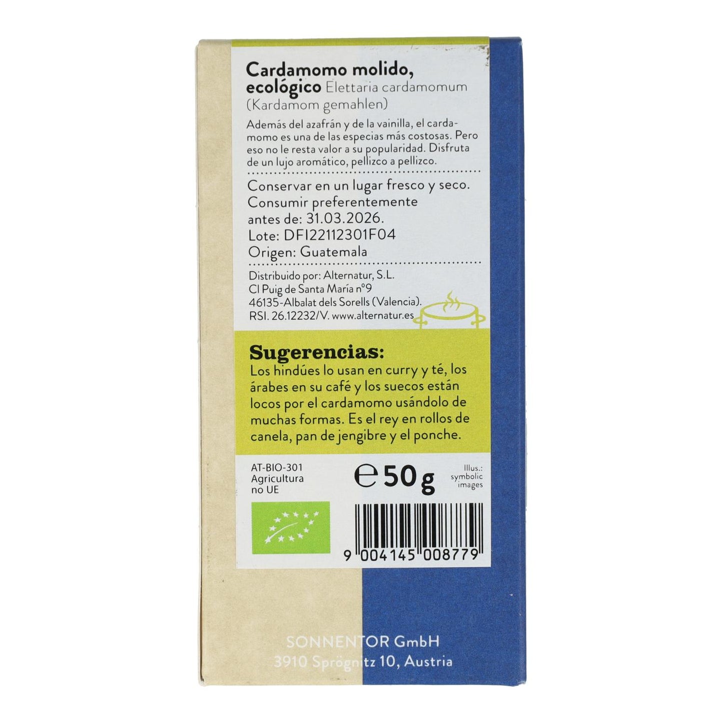 Cardamomo Moído Biológico Sonnentor 50 g