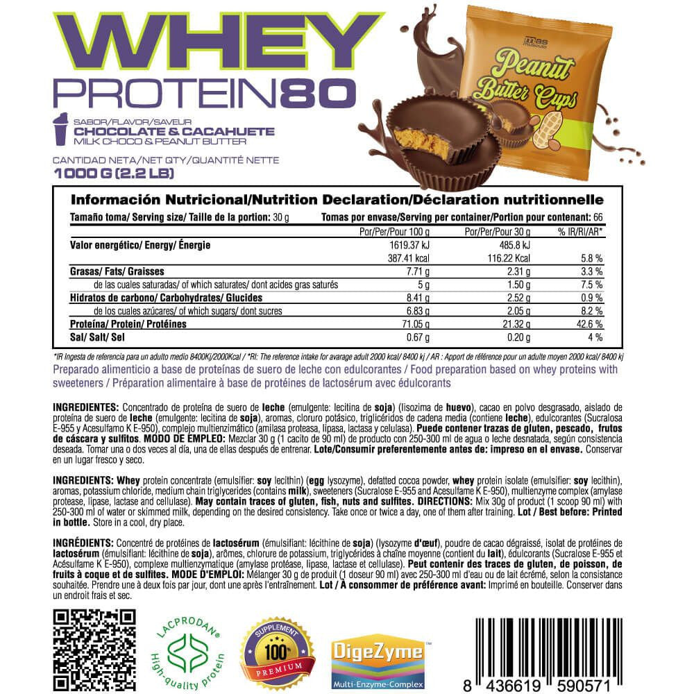 Whey Protein80 - 1kg - Peanut Butter Cups - Aumenta La Masa Muscular - Masmusculo_5