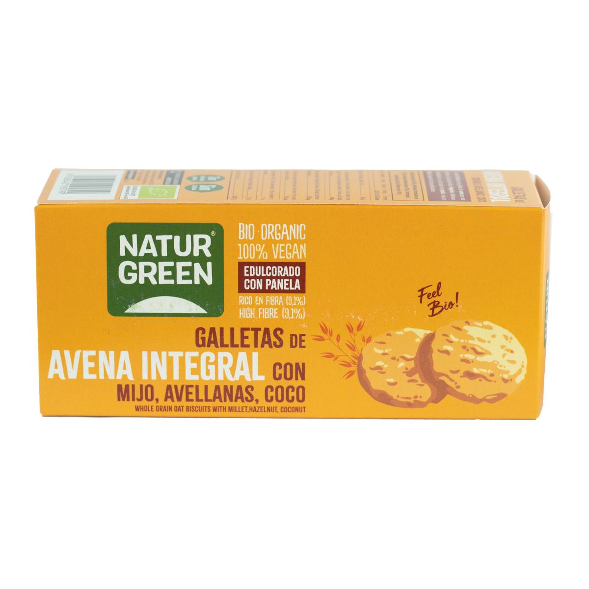 Bolachas de Aveia Integral Vegan com Milho, Avelãs e Coco Bio Naturgreen 140 g