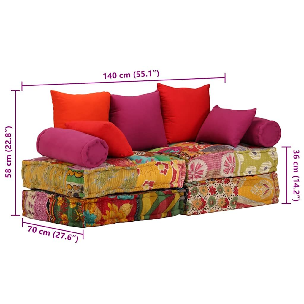 Vidaxl Puf Modular De 2 Plazas De Tela Patchwork_2