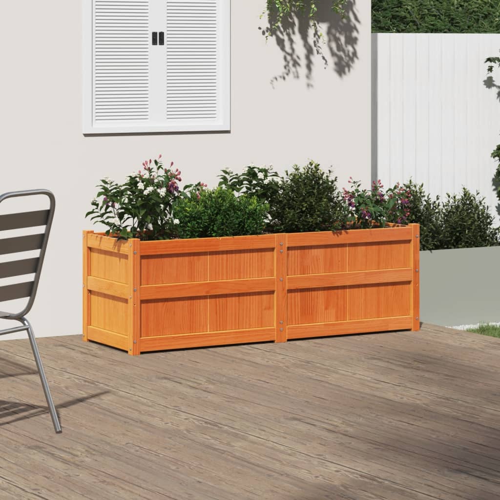 Jardinera Exterior Madera Maciza Pino Marrón Cera 150x50x50 Cm_2