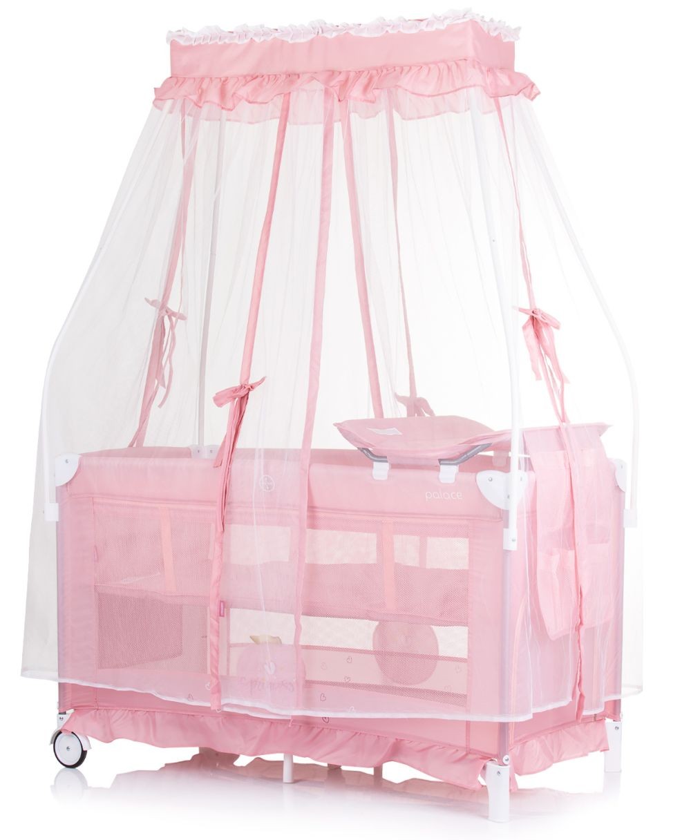 Cuna De Viaje Con Dosel Y Cambiador Palace Princess Pink New_0
