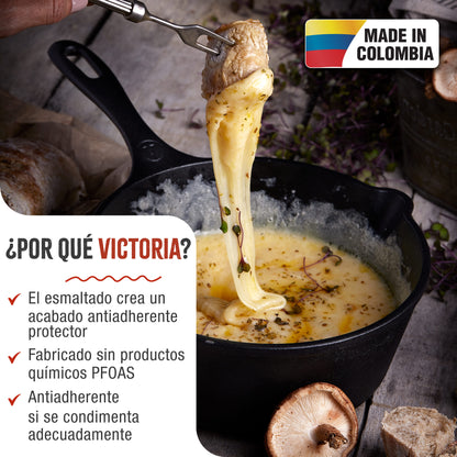 Victoria Sartén Honda Hierro Fundido Esmaltado Inducción 20cm, Apta Fuego, Barbacoa, Horno Cast Iron, 37819, Negro_1