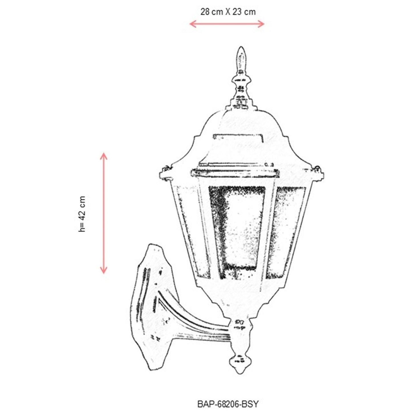 Aplique De Pared Para Exterior, Abs , Negro, 28x23x42, Casquillo E 27 Max 60 W