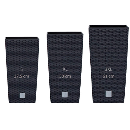 Pack 3 Macetas Altas Prosperplast (11,4/26,6/49 Litros) Rato Square De Plastico En Color Antracita Con Deposito._0