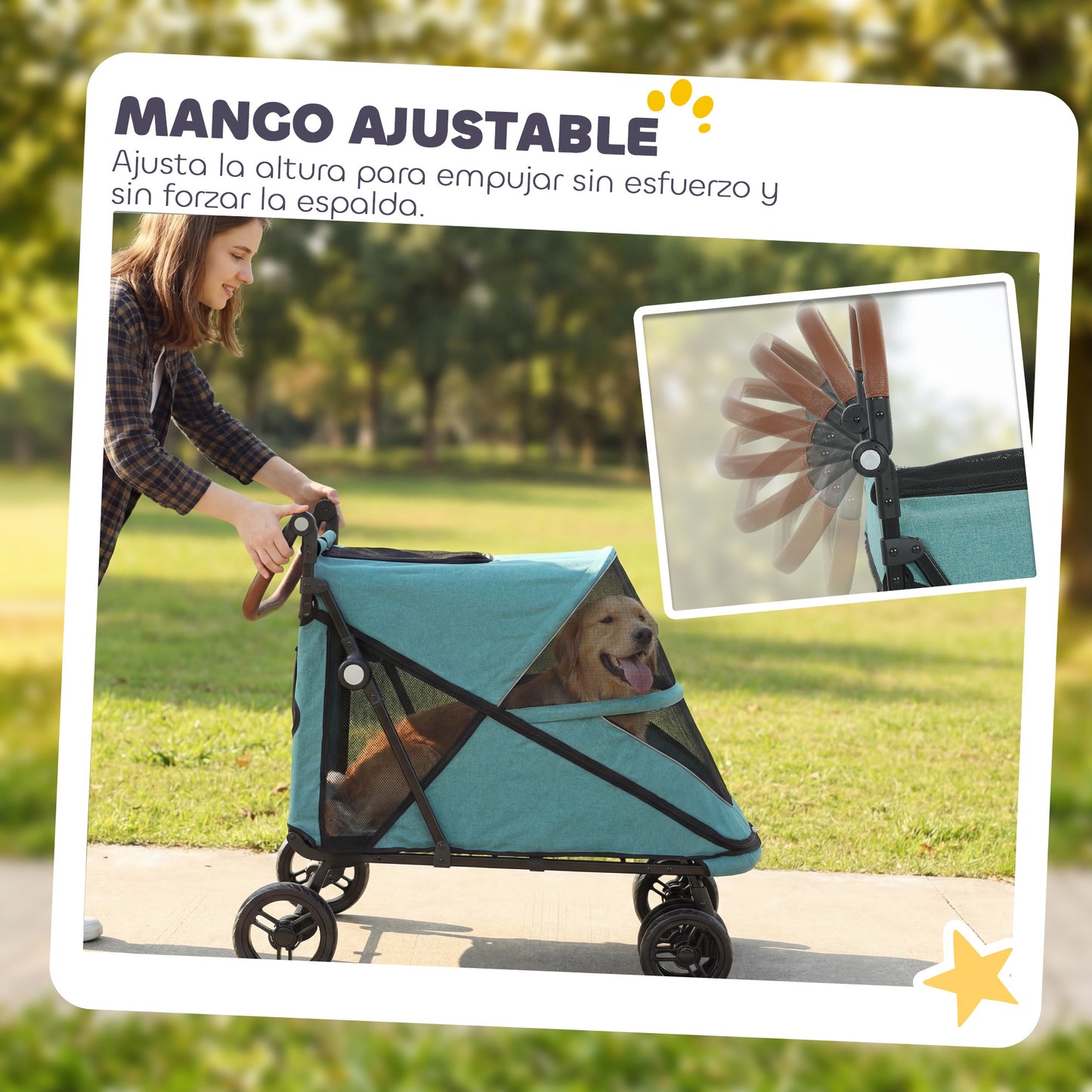 Pawhut Carrito Para Perros Plegable Con Un Botón Hasta 30 Kg Suspensión Turquesa_3