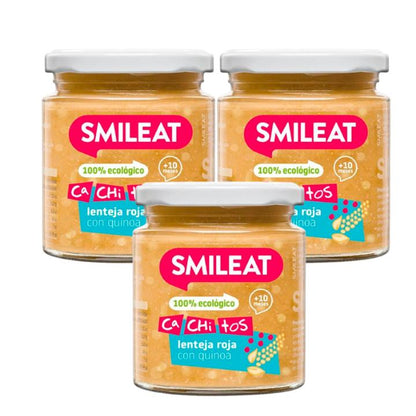 Embalagem de 3 frascos de lentilhas biológicas com quinoa CA CHI TOS Smileat 230g