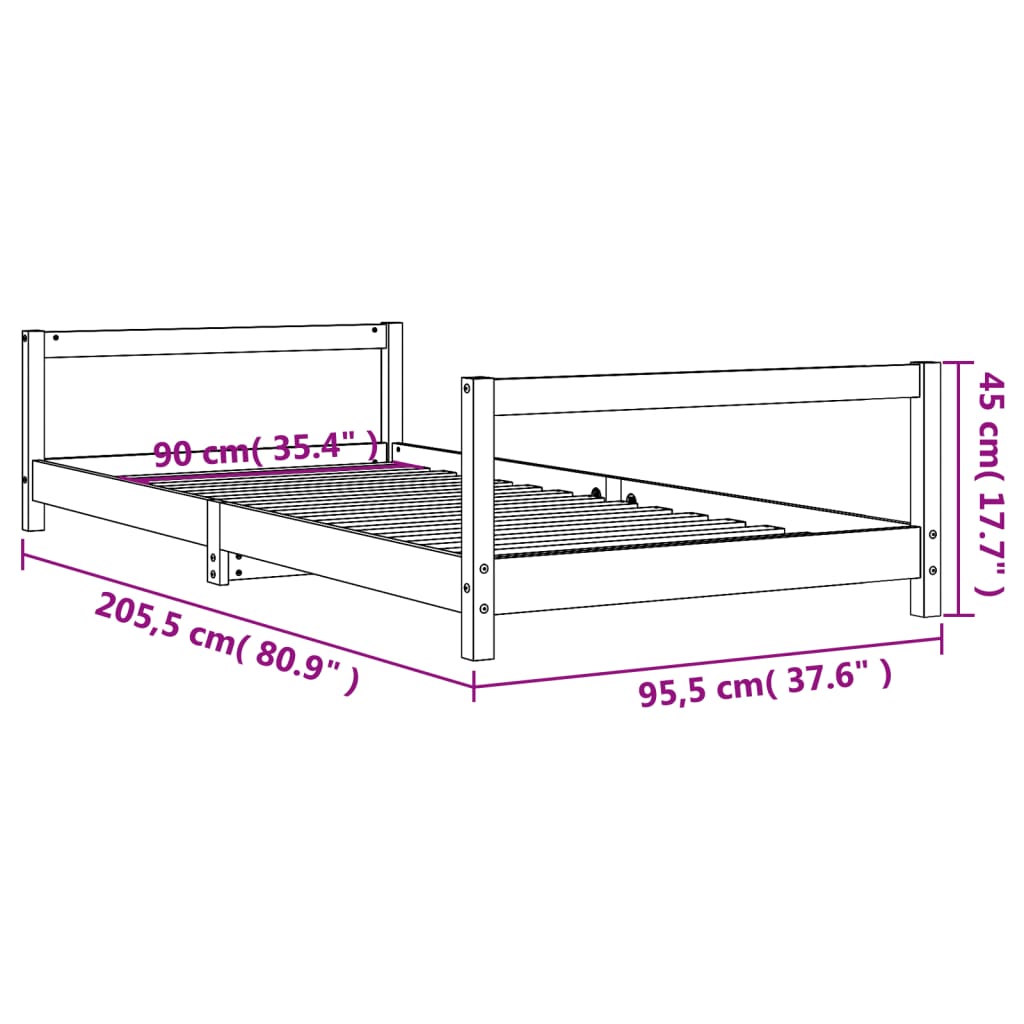 Estructura De Cama Para Niños Madera De Pino Negro 90x200 Cm / Vetonek_4