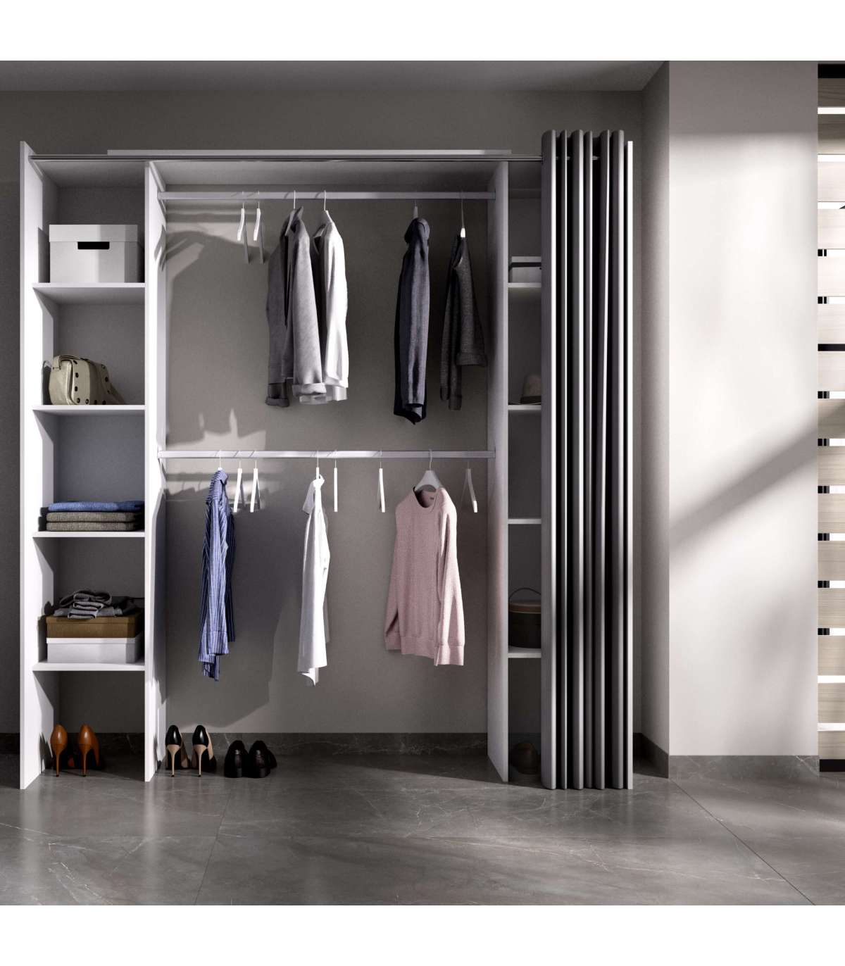Vestidor Siles Para Dormitorio Con Cortina Y Baldas En Blanco 205-203 Cm(alto)180 Cm(ancho_1