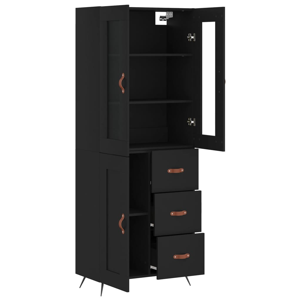 Aparador Alto Madera Contrachapada Negro 69,5x34x180 Cm_3
