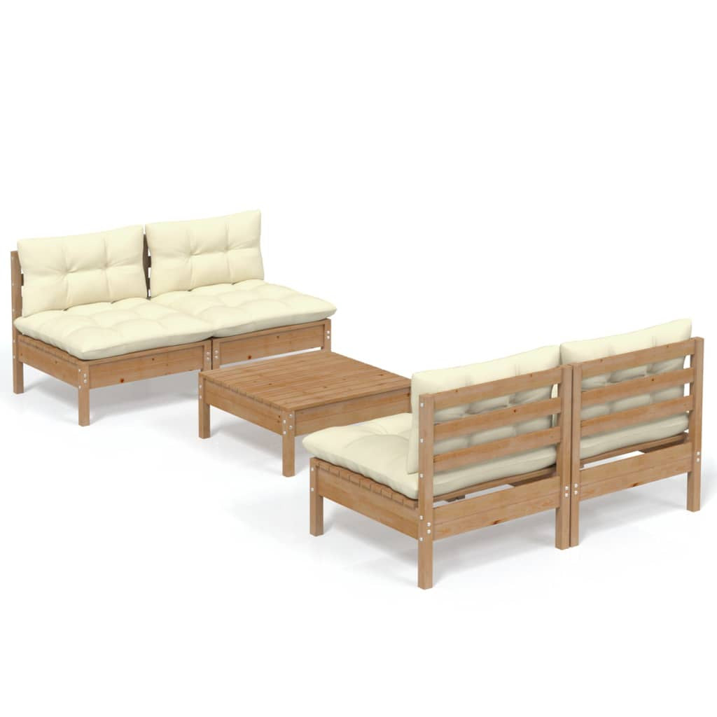 Vidaxl Muebles De Jardín 5 Piezas Cojines Madera De Pino Crema_0