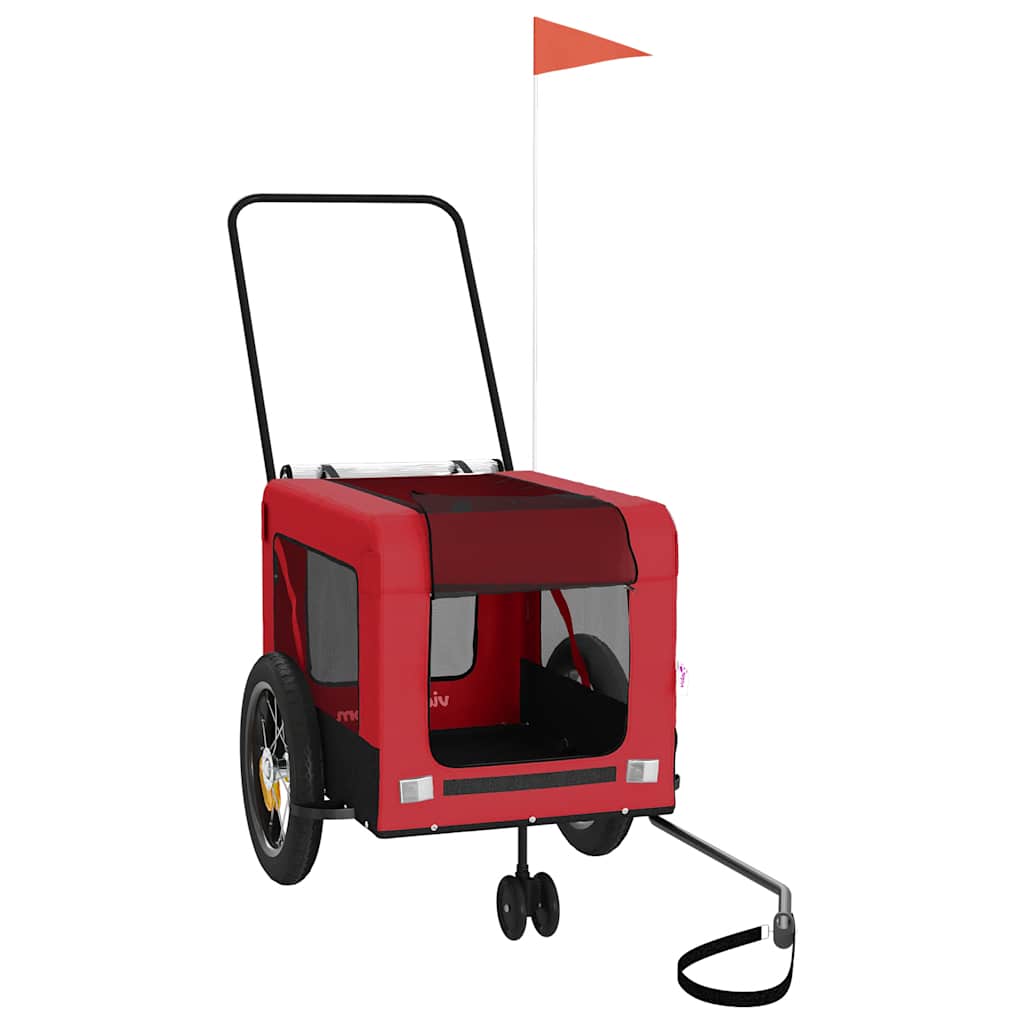 Remolque De Bicicleta Mascotas Hierro Tela Oxford Rojo Negro_0