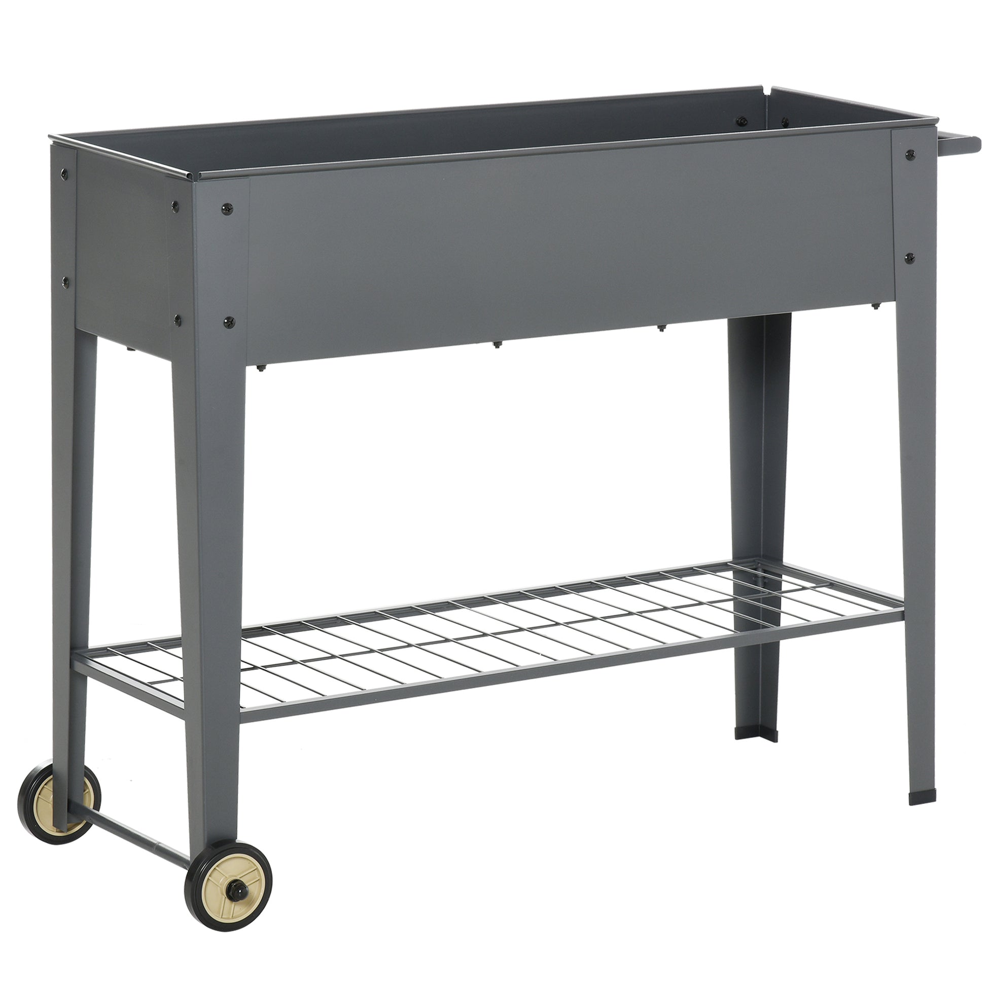 Outsunny Jardinera Elevada De Metal Con Ruedas Para Cultivo Plantas Flores Gris_0
