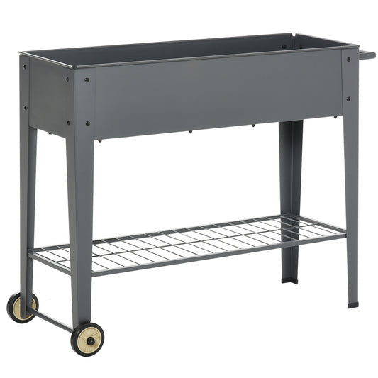 Outsunny Jardinera Elevada De Metal Con Ruedas Para Cultivo Plantas Flores Gris_0