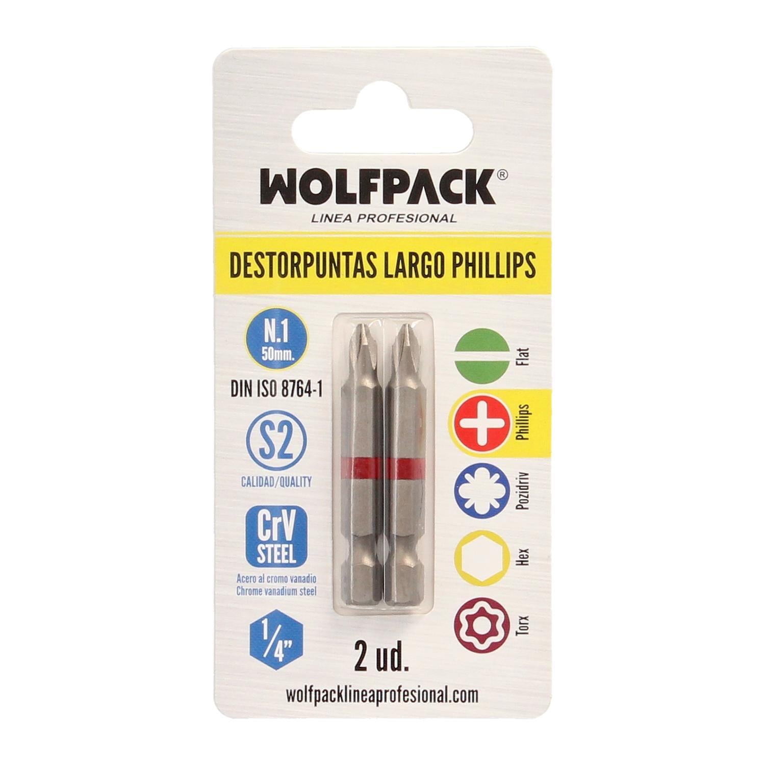 Puntas Largas Destornillador Phillips Nº 1 (2 Piezas). Acero S2 Al Cromo Vanadio. Puntas Hexagonales, Destorpuntas,_2