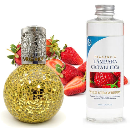 Lámpara Catalítica Mosaico Dorado + Aroma Wild Strawberry 200 Ml - Elimina Malos Olores, Impurezas Y Perfuma_0