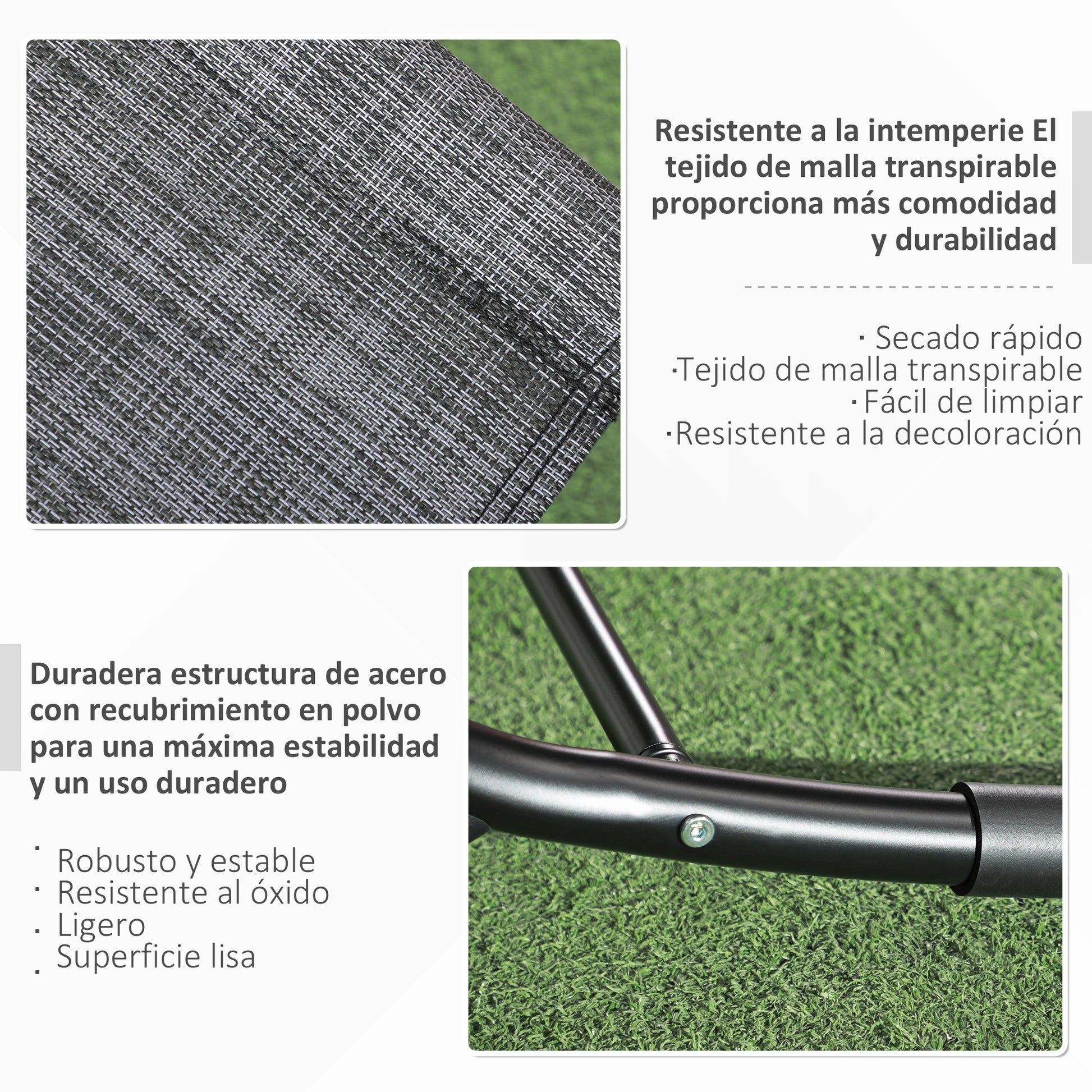 Outsunny Mecedora De Exterior Con Reposacabezas Reposabrazos 155x61x88 Cm Gris_5