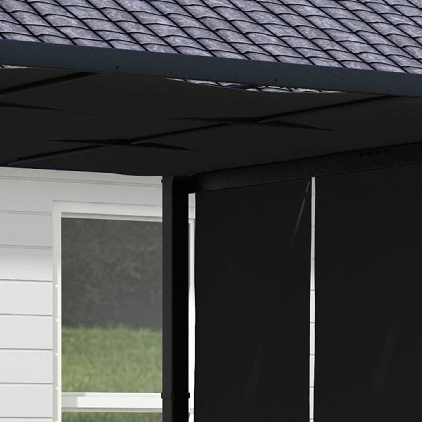 Outsunny Pérgola De Jardín 3x3 M Con Techo Retráctil Marco De Acero Gris Oscuro_4