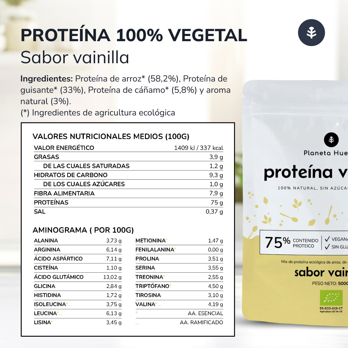 Proteína vegetal Eco 75% baunilha Planeta Huerto 500 g