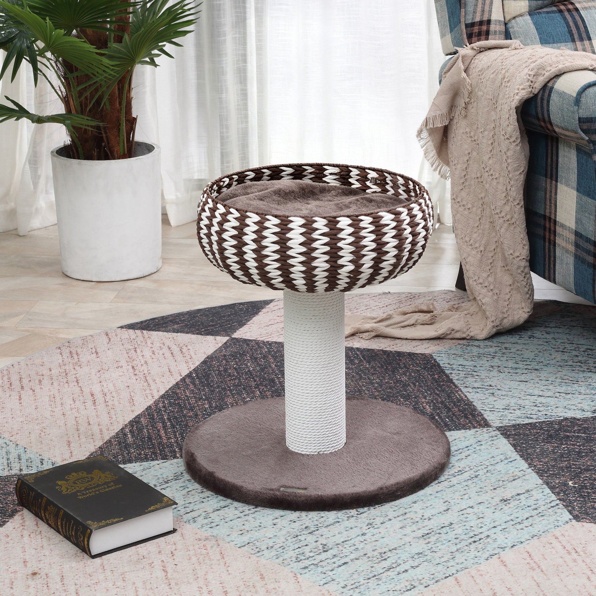 Pawhut Árbol Rascador Para Gatos Pequeño 52 Cm Con Cama Poste Y Cojín De Felpa_1