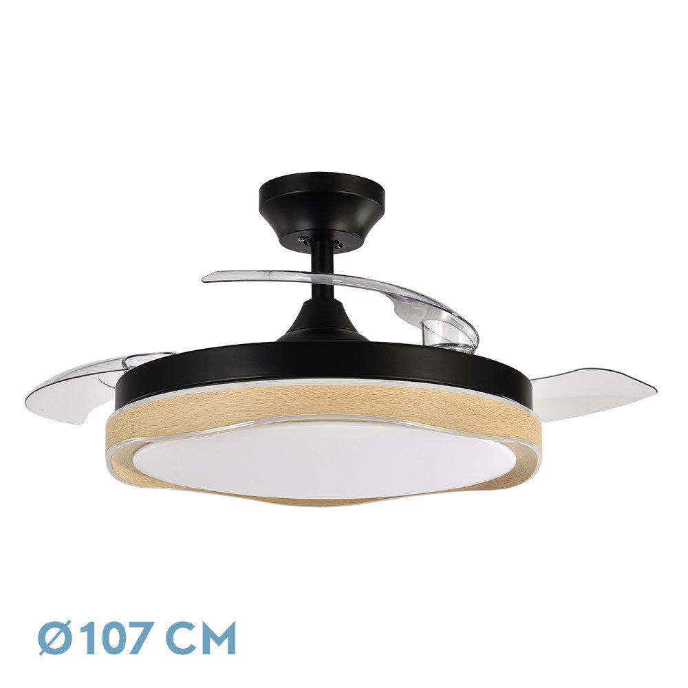 Ventilador Dc Blondi Negro/madera 3aspas107d 7200lm 6vel 3000k,4500k,6000k Remoto+temporizador+memoria_0